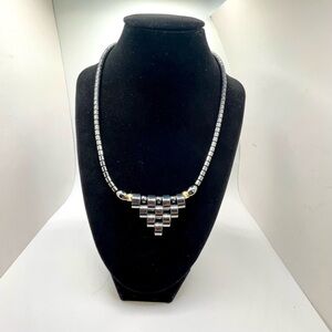 Hematite Bead Statement Necklace Silver Black